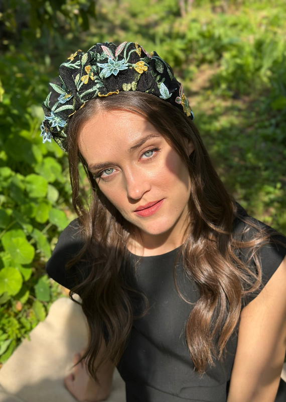 Wide Viola Headband, Floral Black