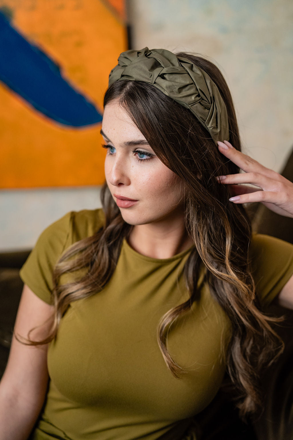 Luna Narrow Olive Green Headband