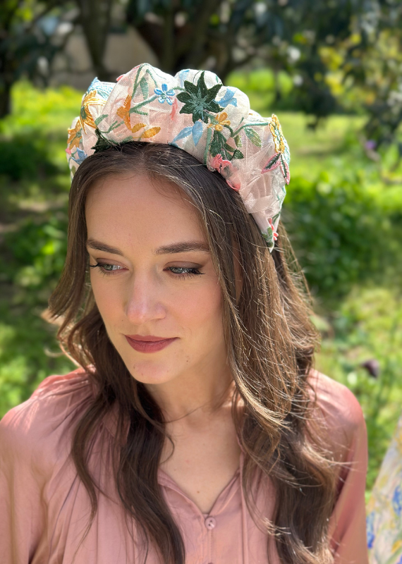 Wide Viola Headband, Floral Nude