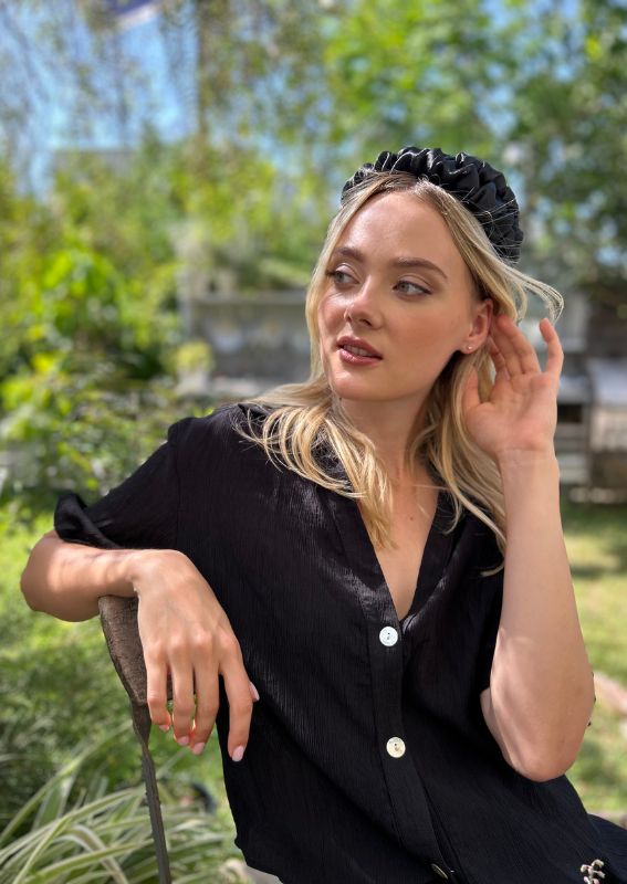 Petite Renee Headband, Black Organza