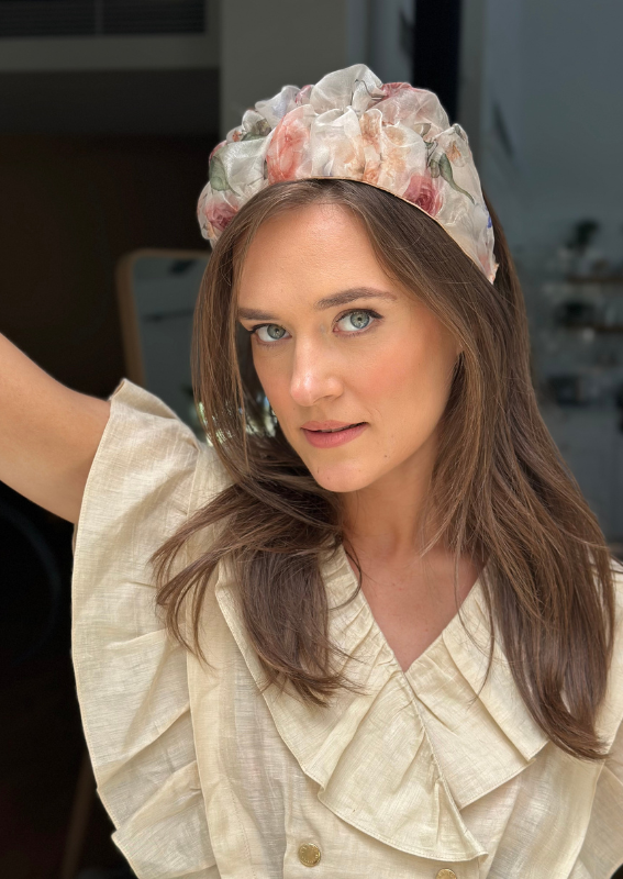 Medium Renee Headband, Cream Print