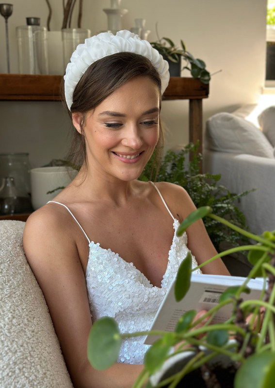 Petite Renee Headband, White Organza