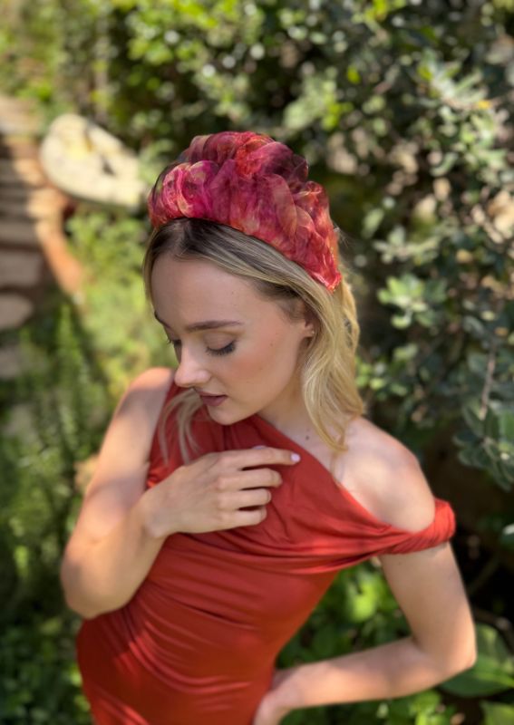 Medium Renee Headband, Orange Print