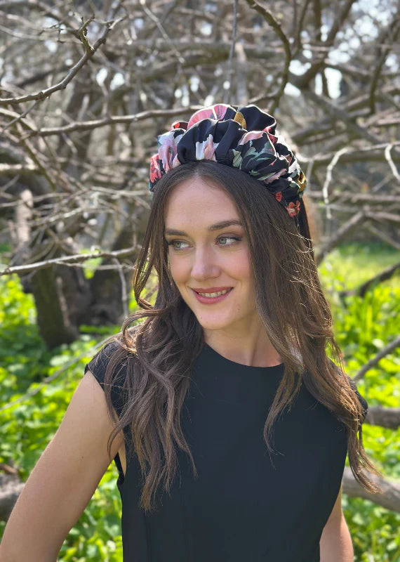 Wide Nemesis Headband, Floral Black