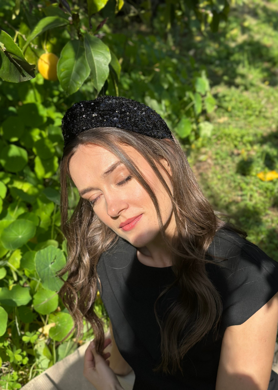 Medium Zoe Headband, Black Sequins