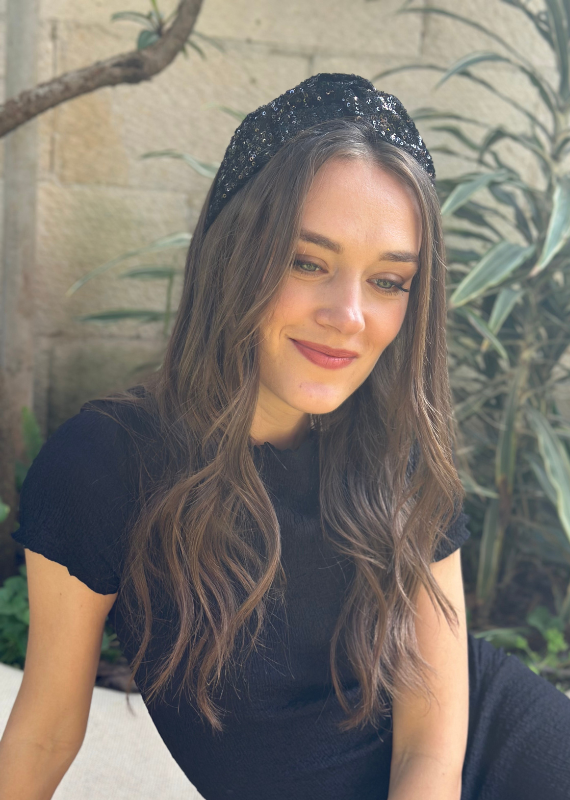 Zoe Headband, Black Sequins