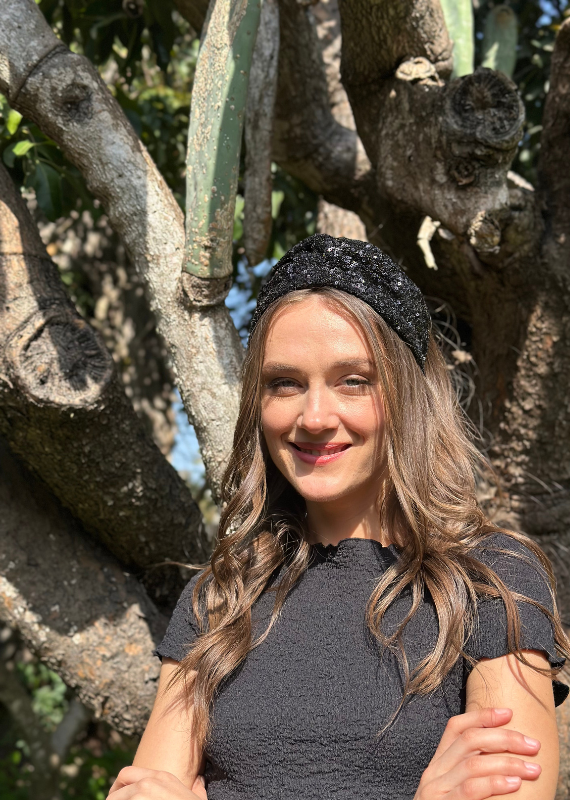 Wide Zoe Headband, Black Sequins