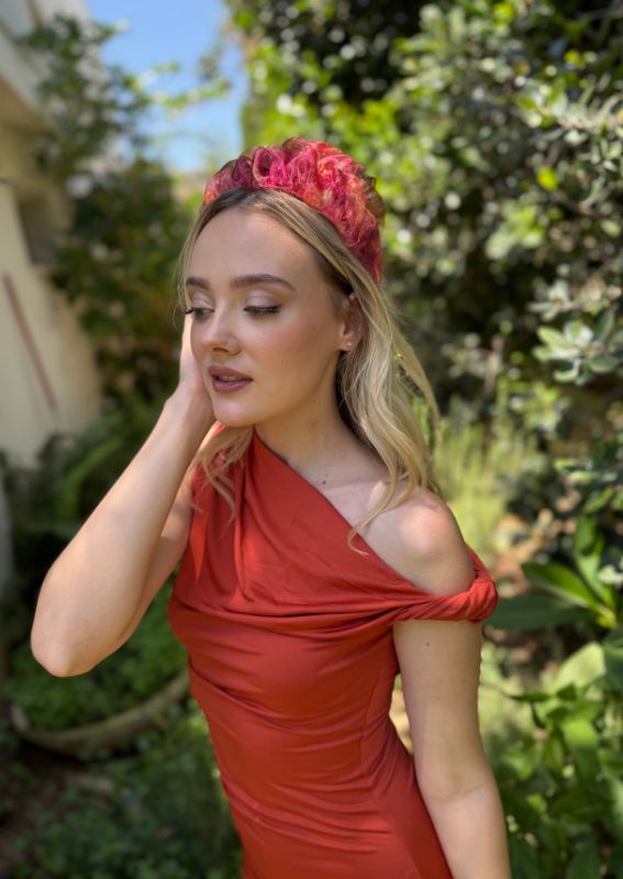 Medium Renee Headband, Orange Print