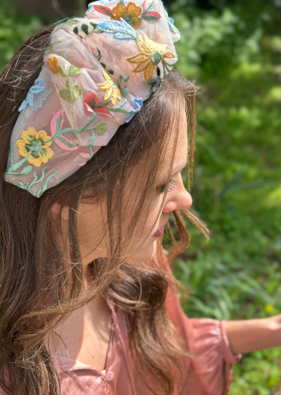 Wide Viola Headband, Floral Nude