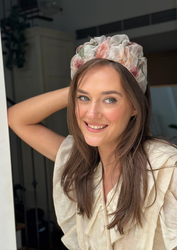 Medium Renee Headband, Cream Print