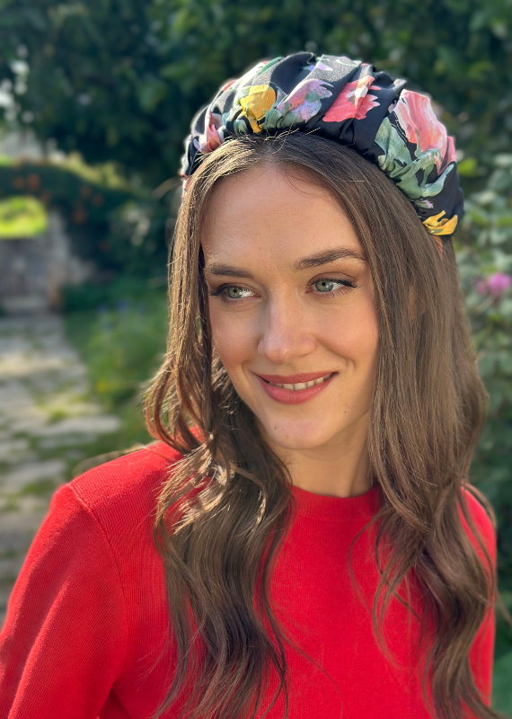 Wide Mila Headband,Black Floral