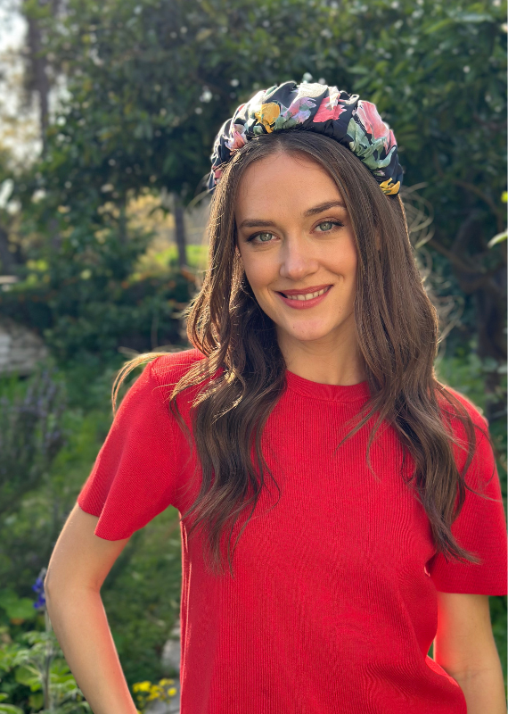 Wide Mila Headband,Black Floral