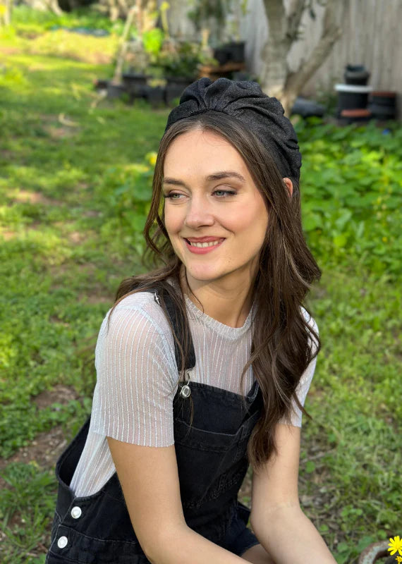 Medium Celine Headband, Black Denim