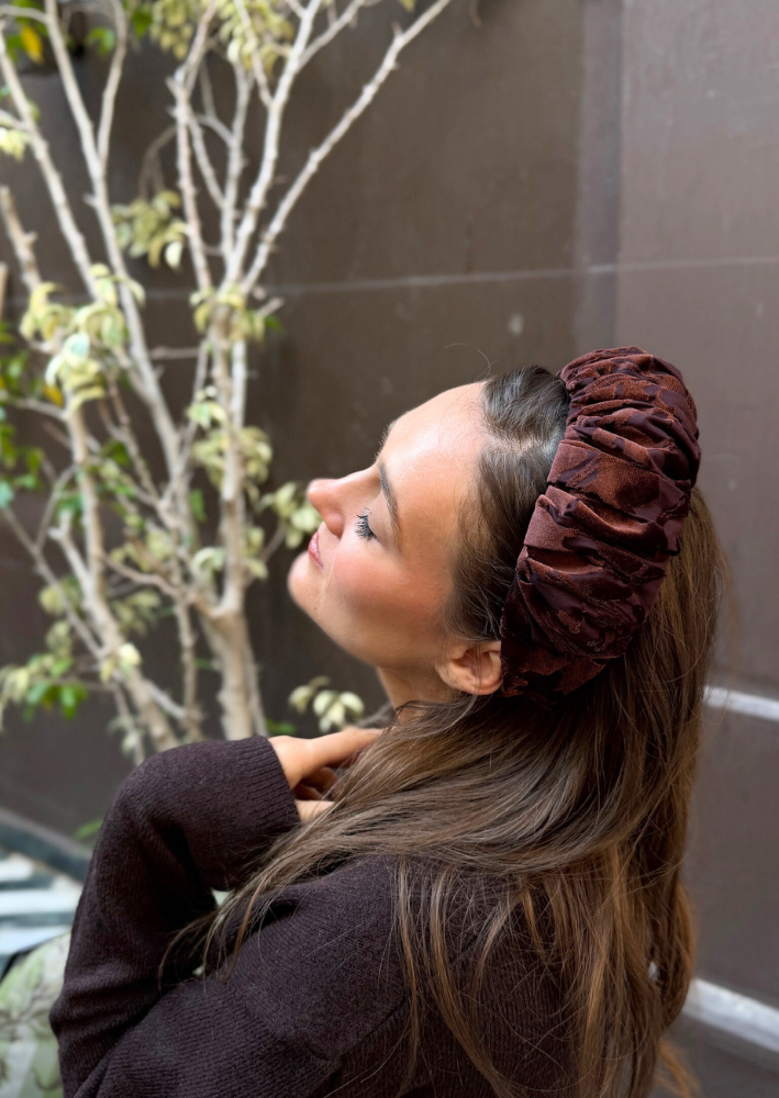Viola Medium Velvet Headband – Chocolate Brown