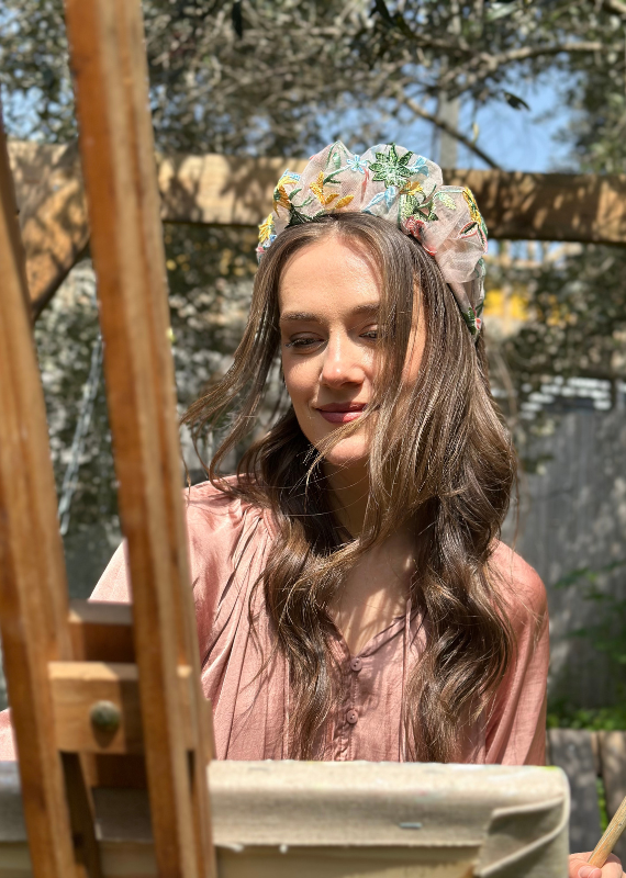 Wide Viola Headband, Floral Nude