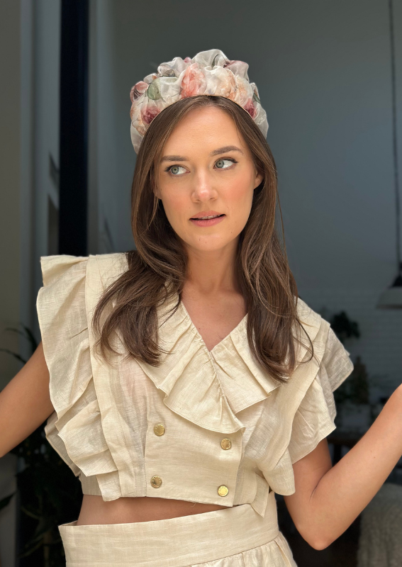 Medium Renee Headband, Cream Print
