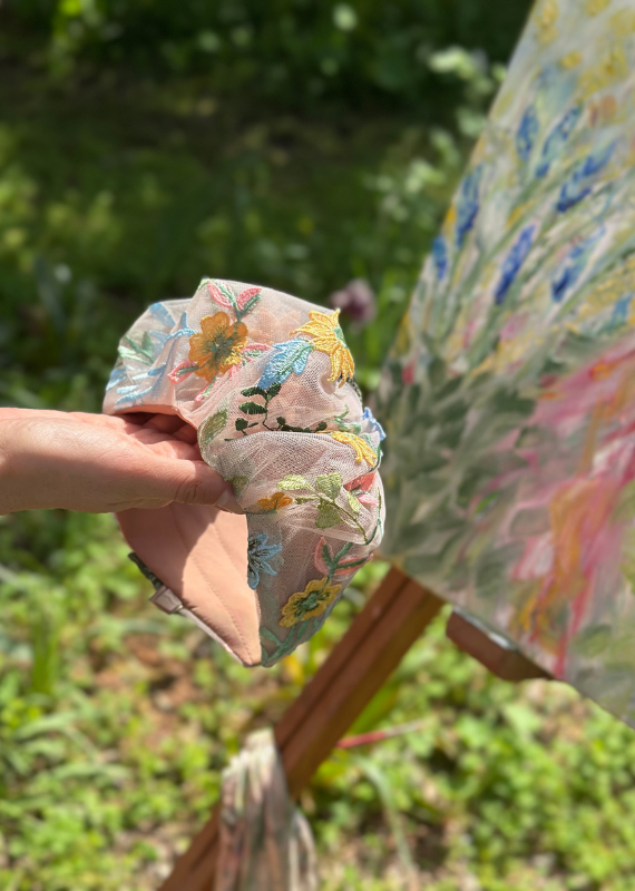 Wide Viola Headband, Floral Nude
