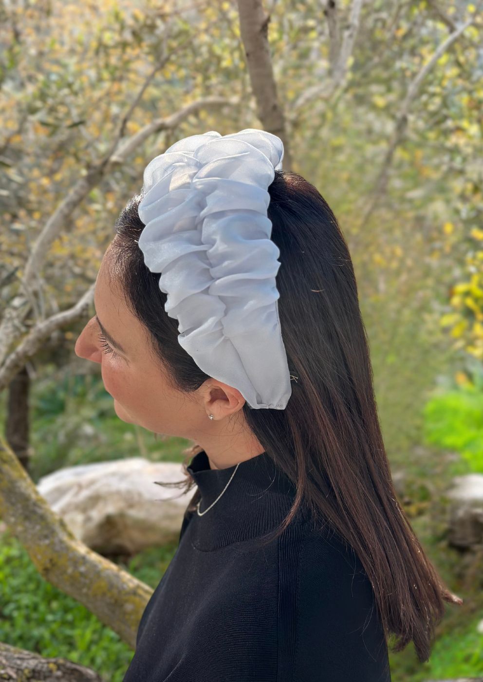 Medium Renee Headband, Gray pearl