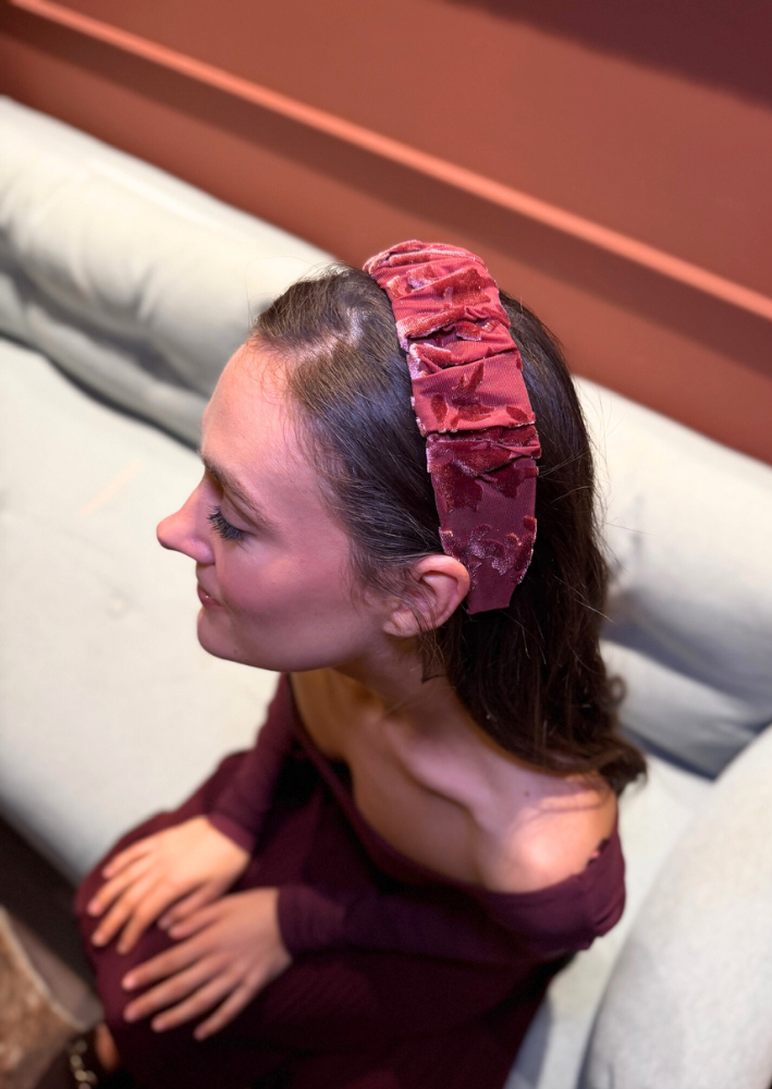 Viola Petite Velvet Headband – Smoky Burgundy
