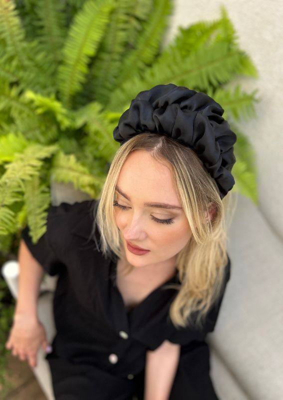 Medium Renee Headband, Black Organza