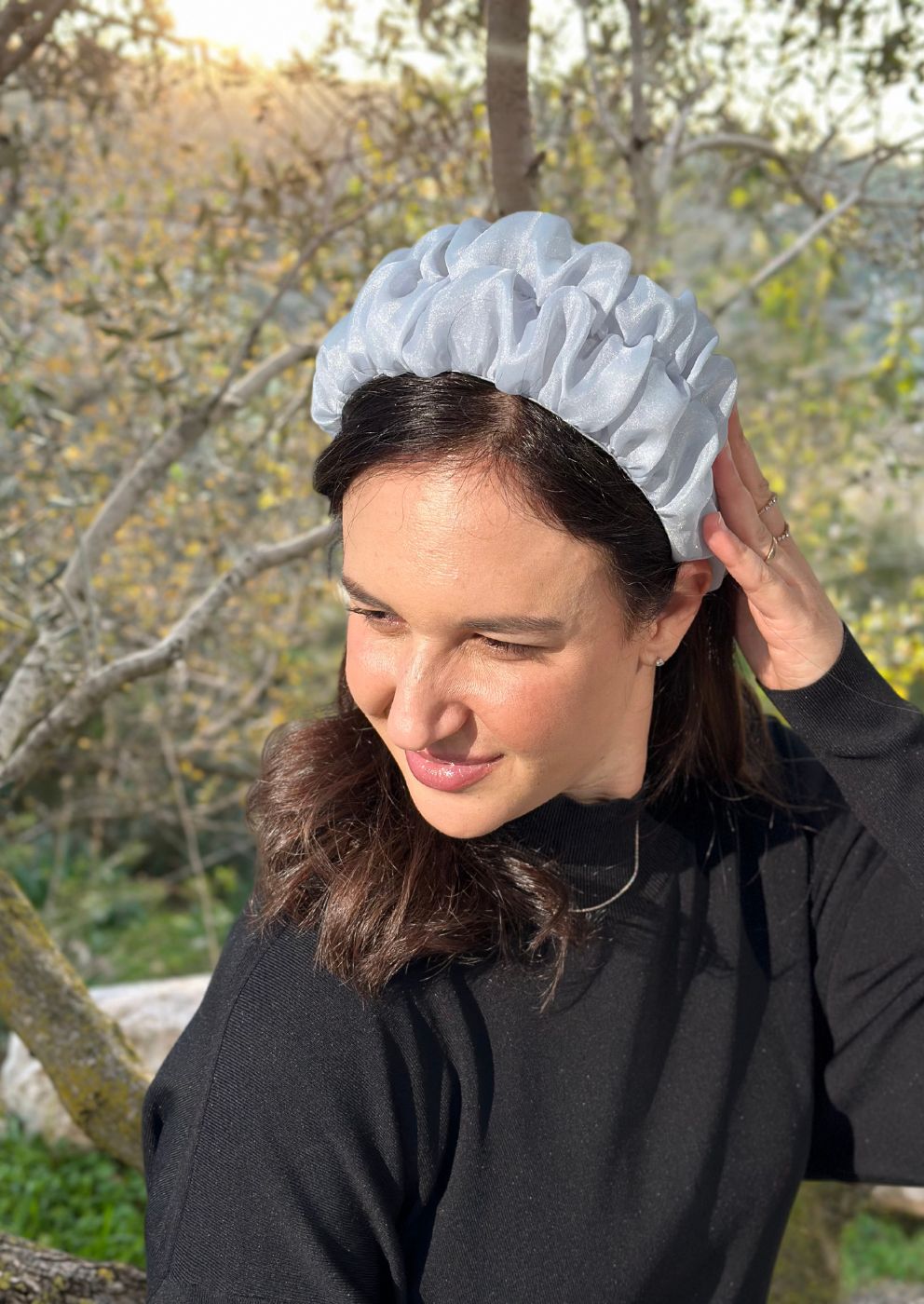 Medium Renee Headband, Gray pearl