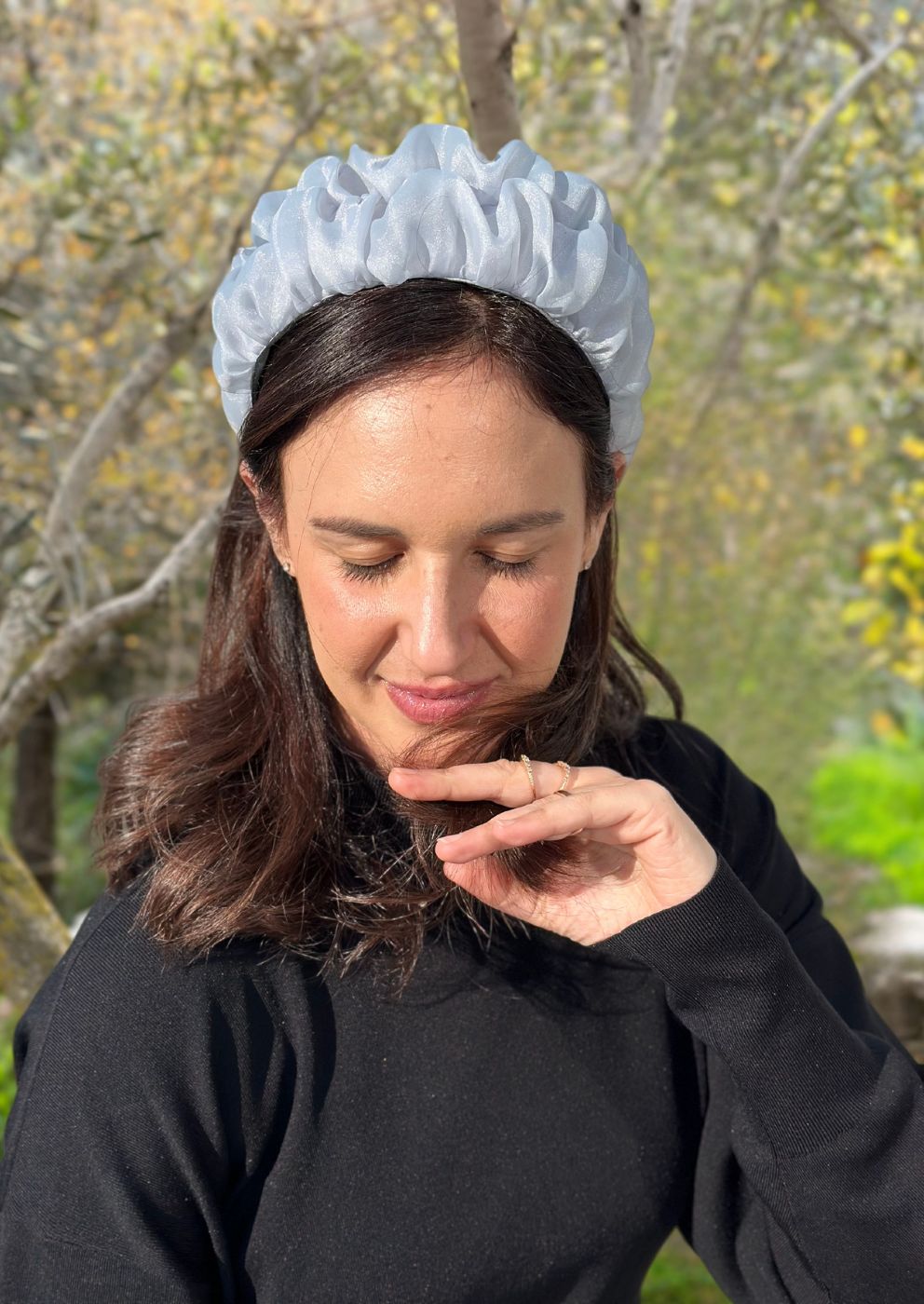 Medium Renee Headband, Gray pearl