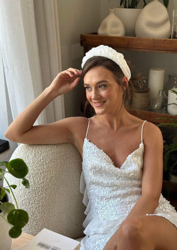 Petite Renee Headband, White Organza