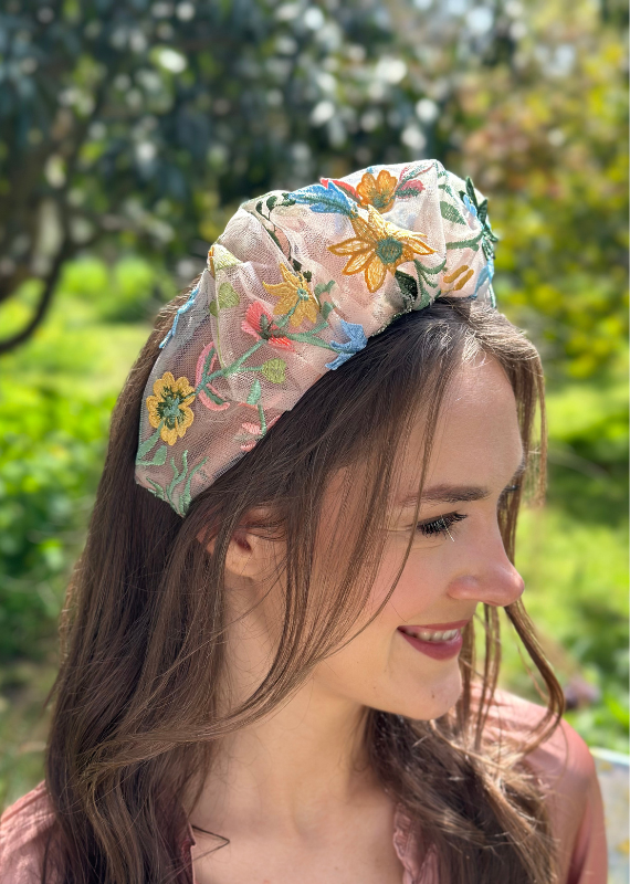 Wide Viola Headband, Floral Nude