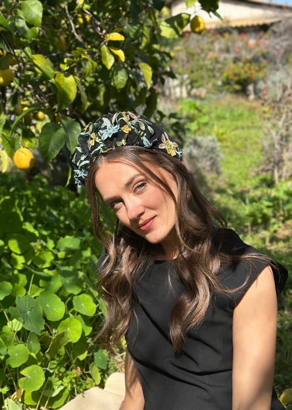 Wide Viola Headband, Floral Black