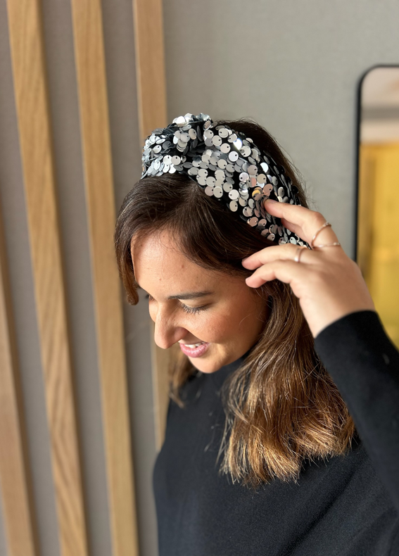 Zoe Headband, Silver Sequins