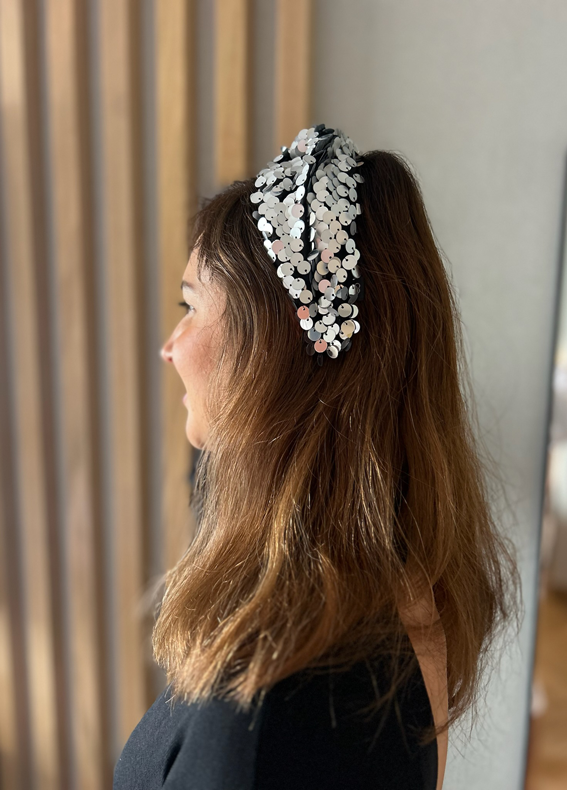 Zoe Headband, Silver Sequins