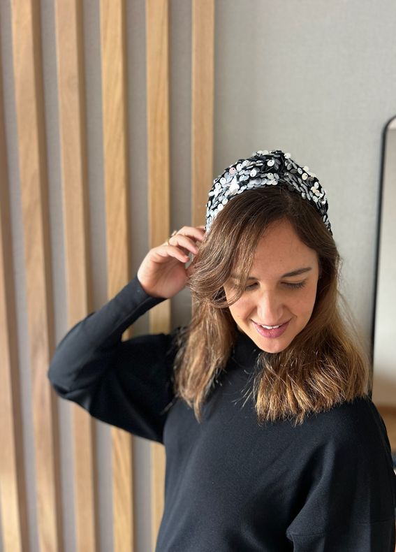 Zoe Headband, Silver Sequins