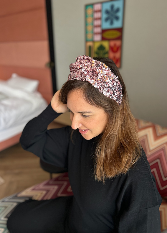 Medium Zoe Headband, Pink Sequins