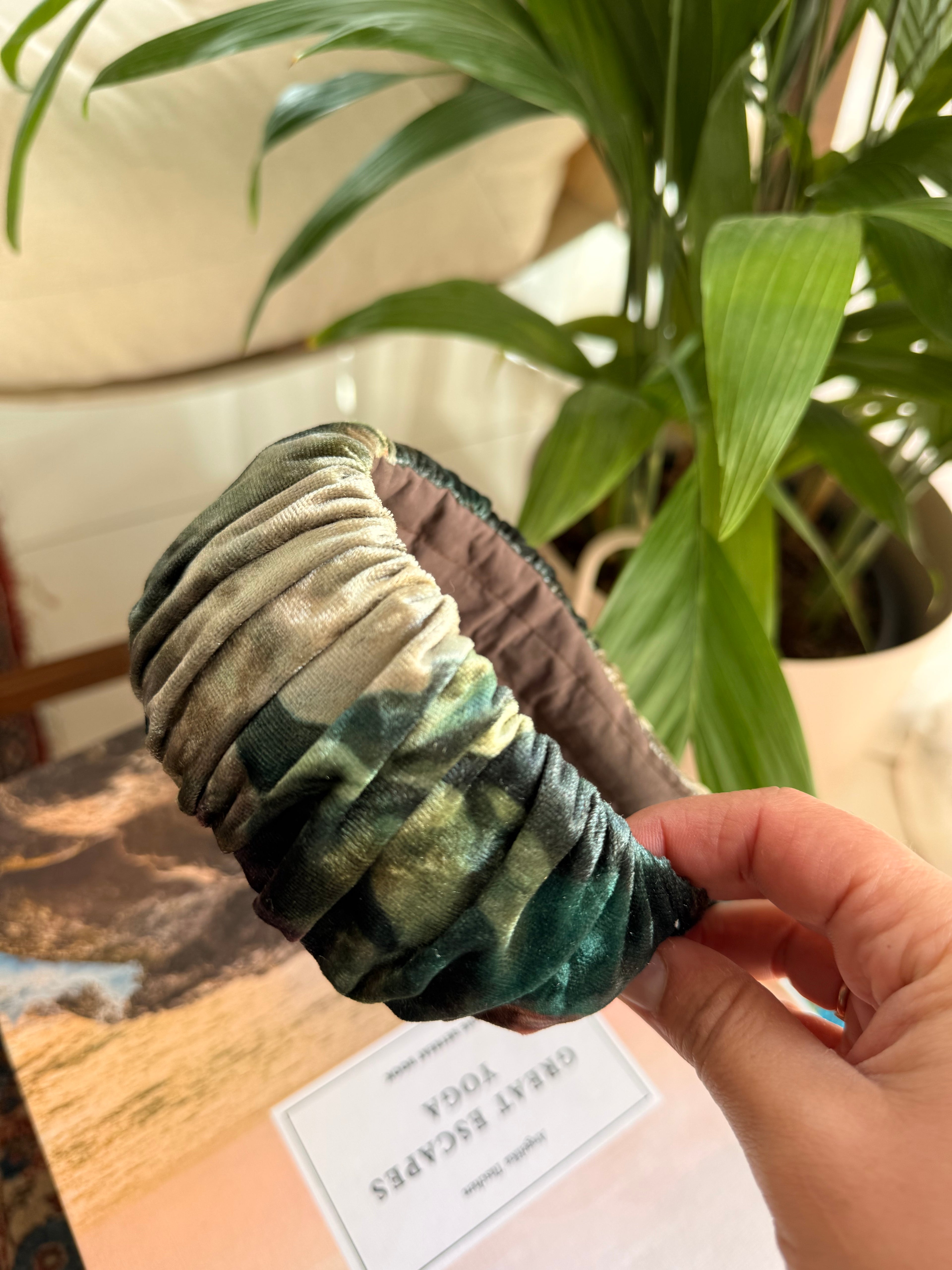 Mila Narrow Velvet Headband, Green Tones