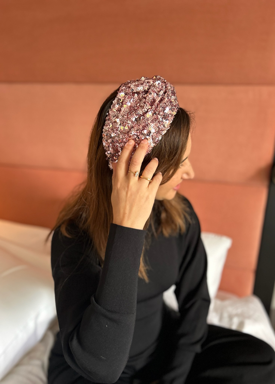 Wide Zoe Headband, Pink Sequins