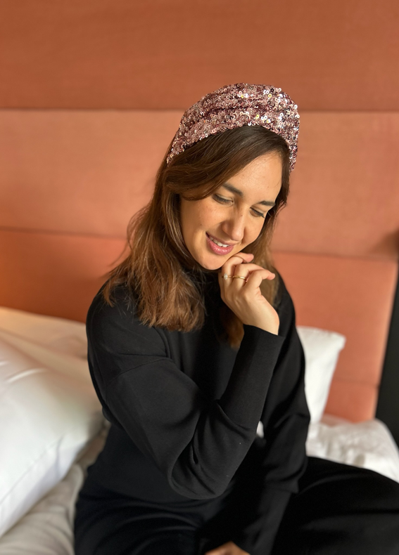 Wide Zoe Headband, Pink Sequins