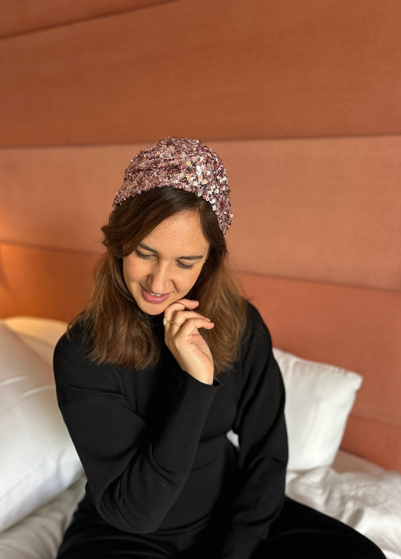 Medium Zoe Headband, Pink Sequins