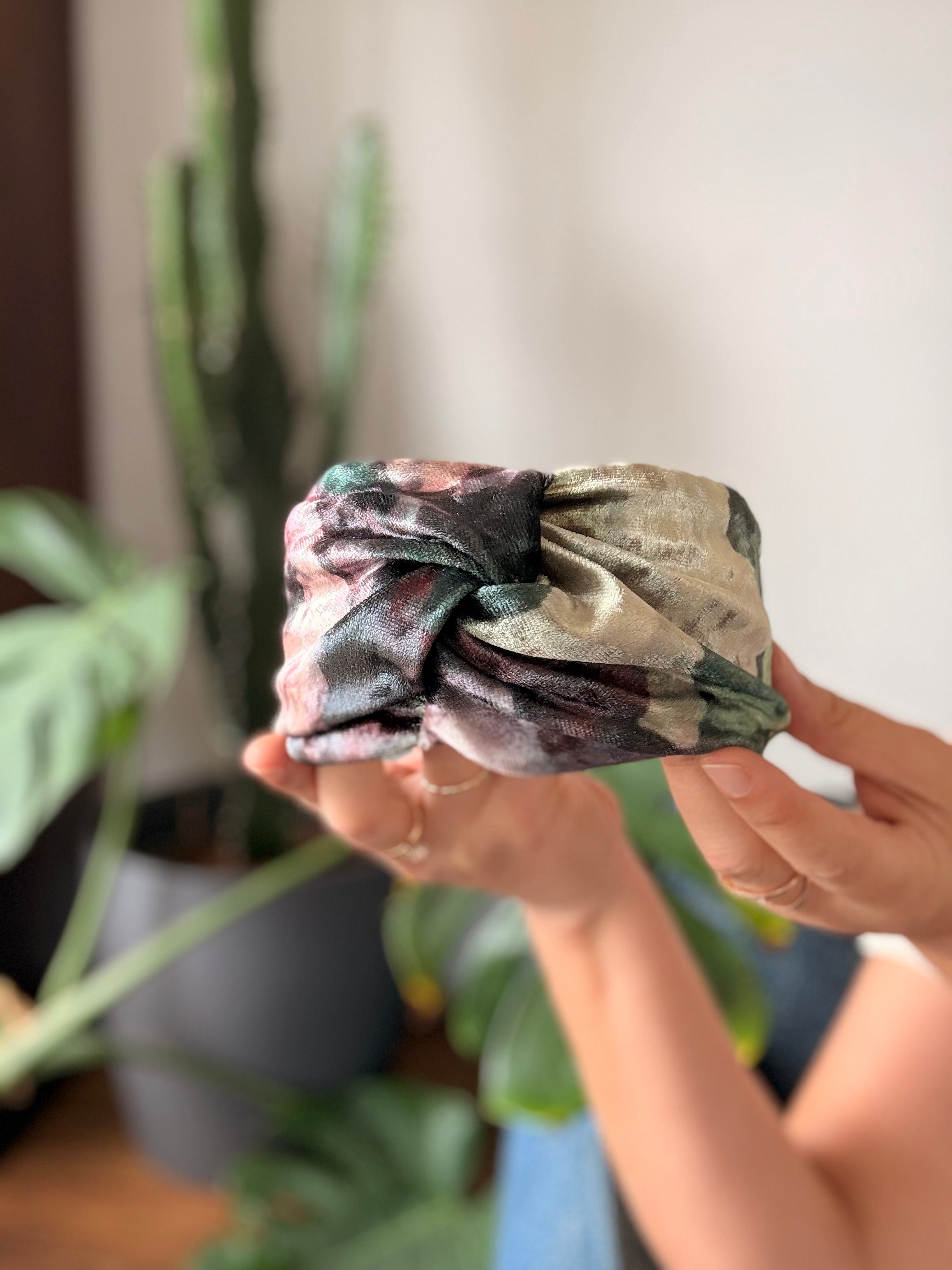 Zoe Velvet Headband, Green Tones