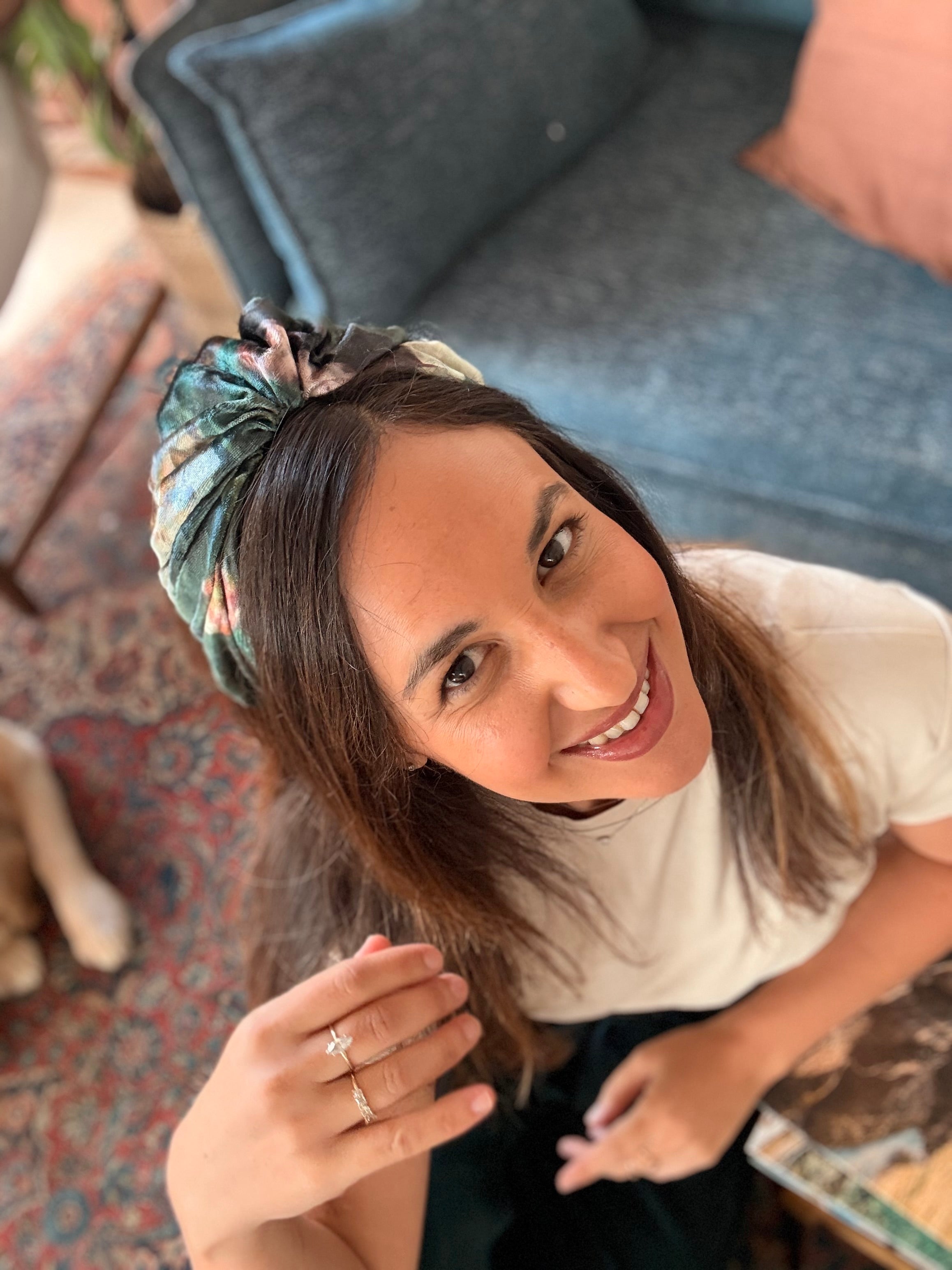 Celine Velvet Headband, Green Tones