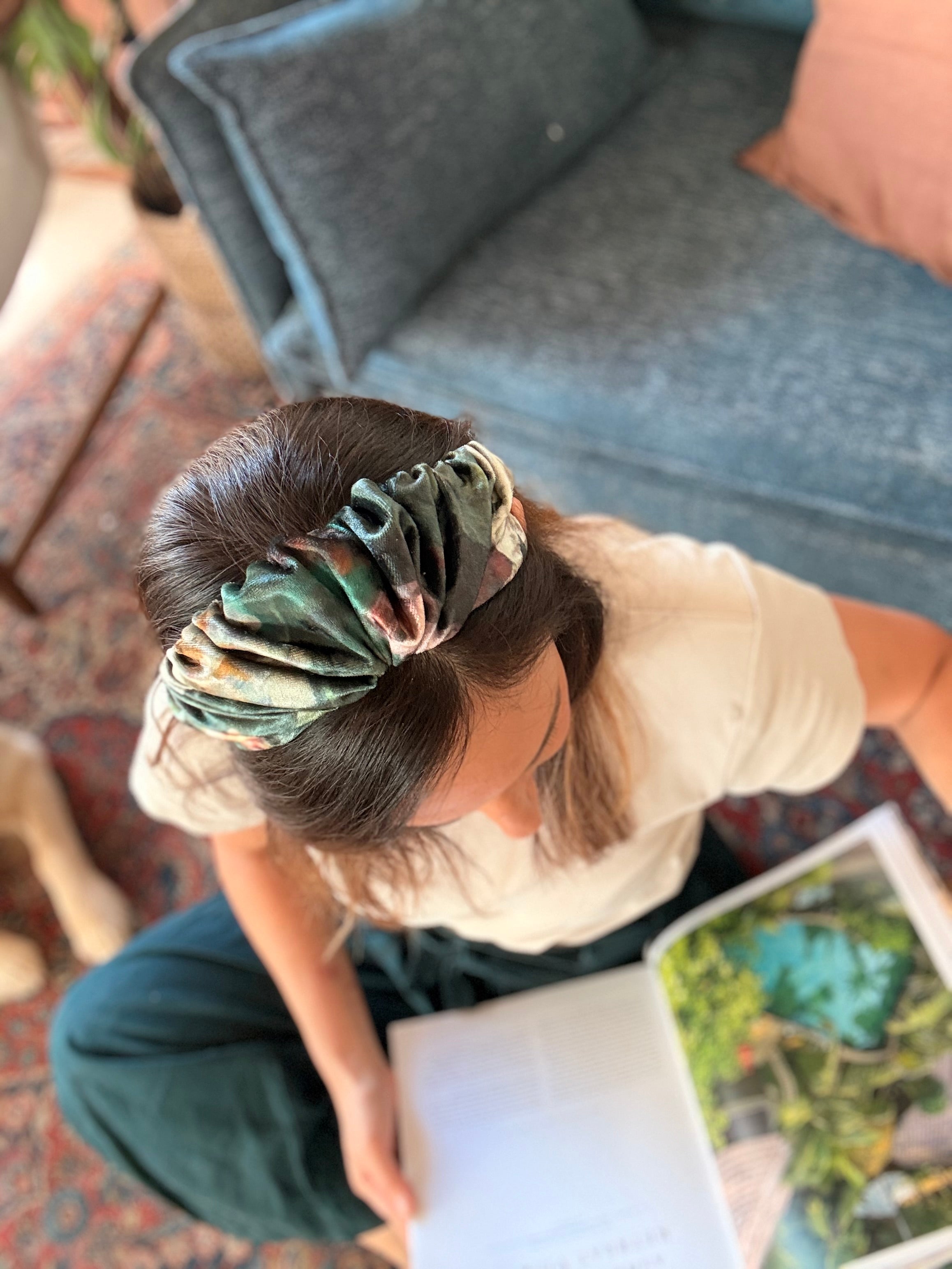 Celine Velvet Headband, Green Tones