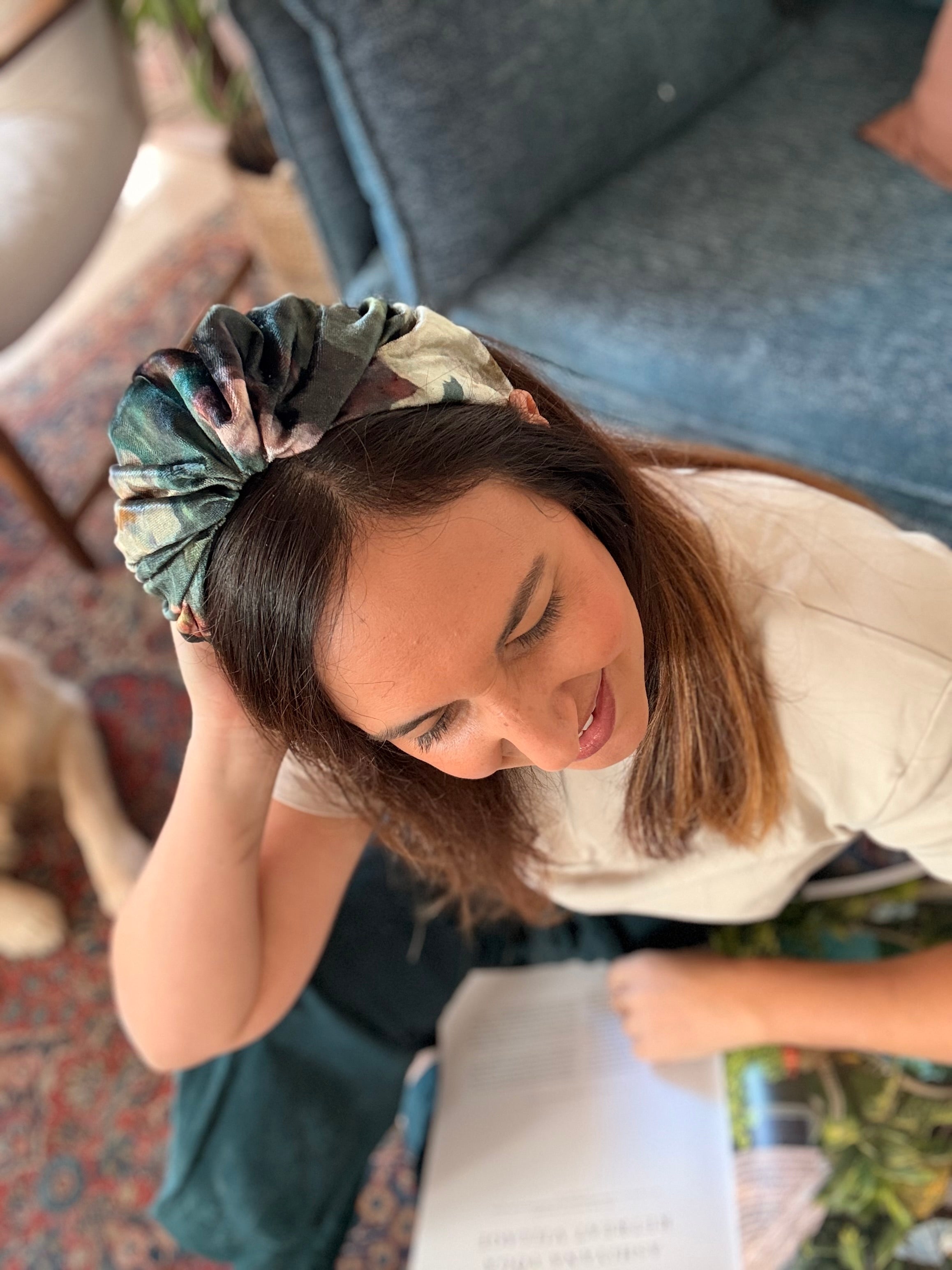 Celine Velvet Headband, Green Tones