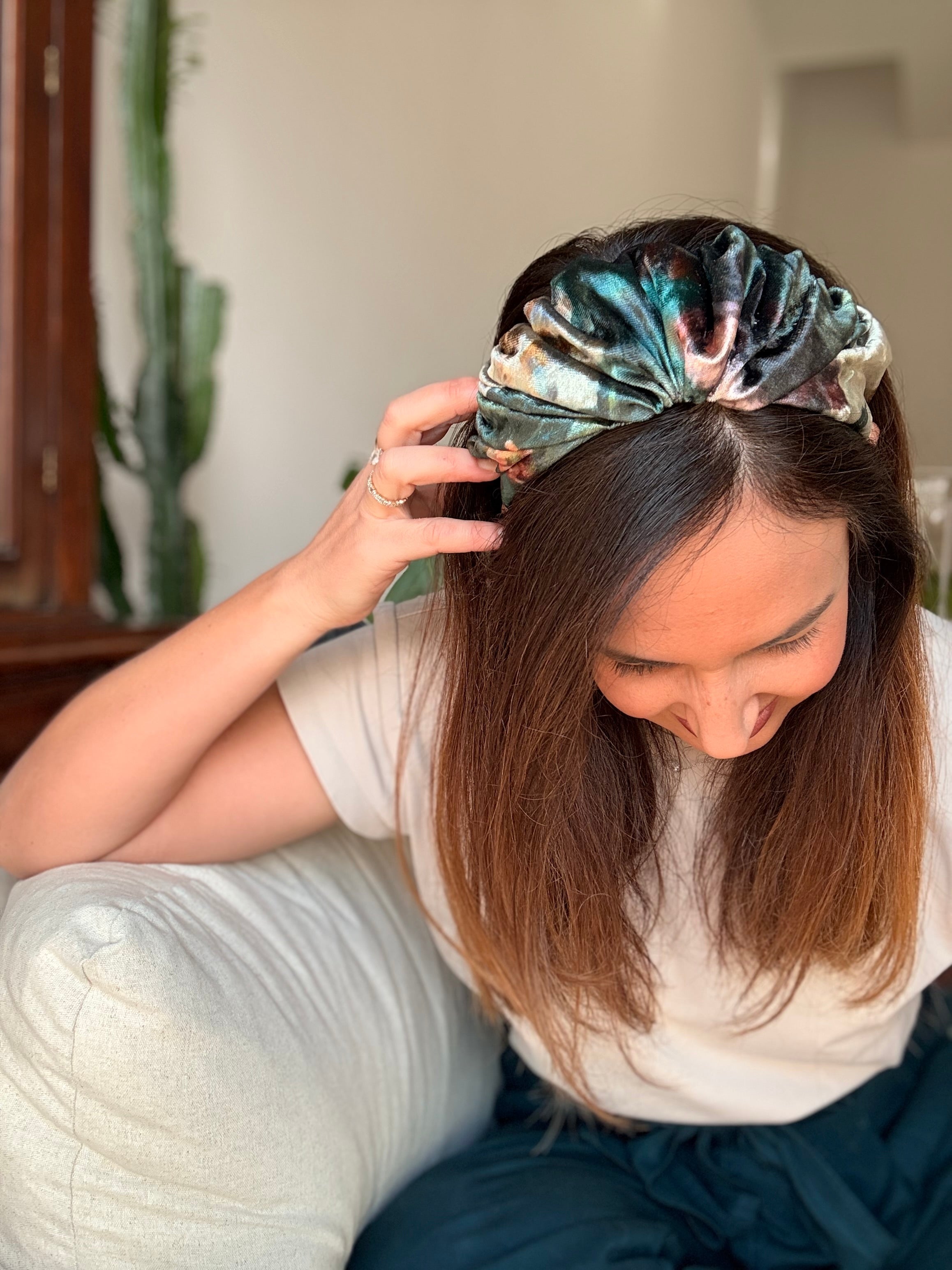 Celine Velvet Headband, Green Tones