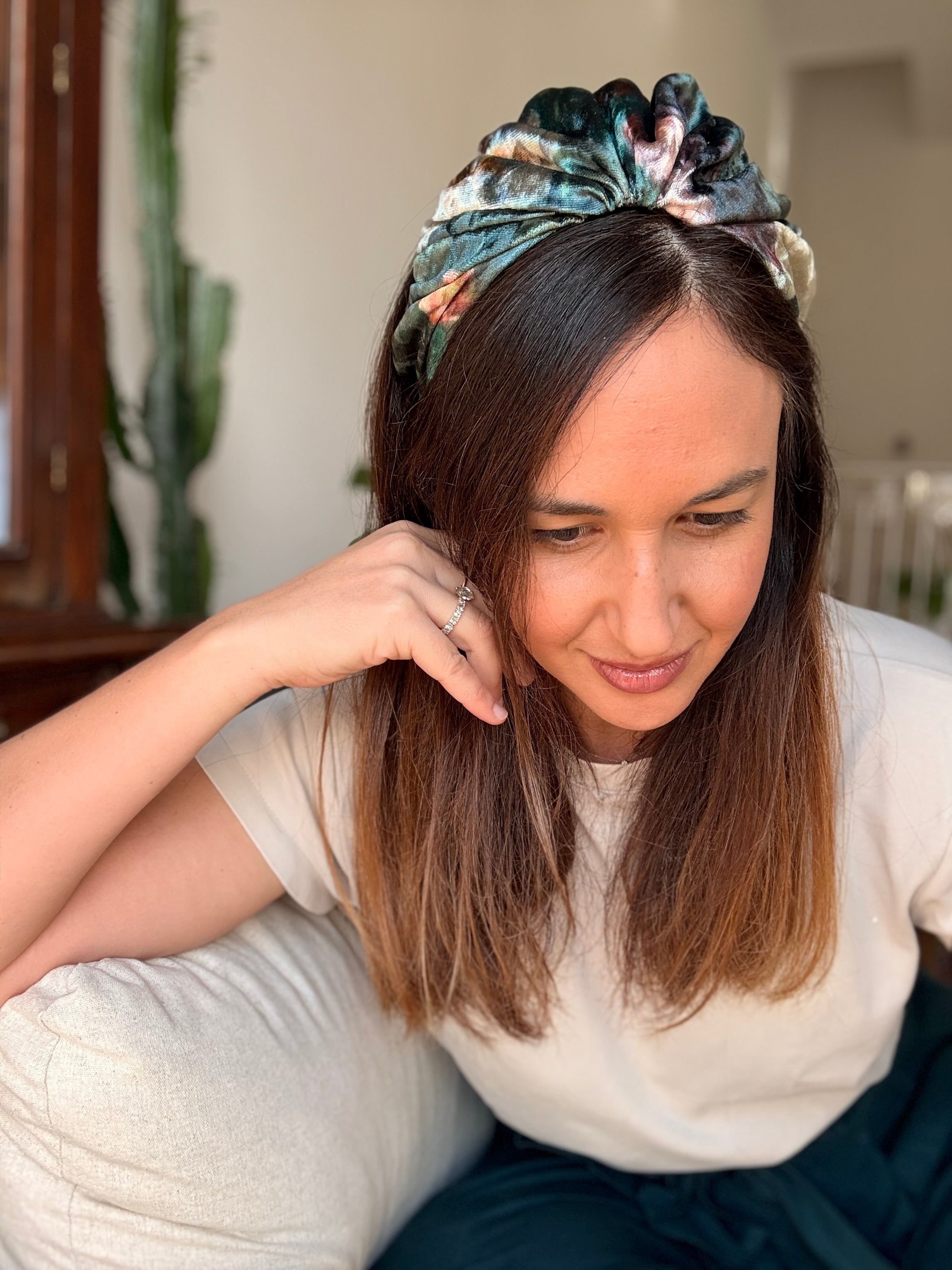 Celine Velvet Headband, Green Tones