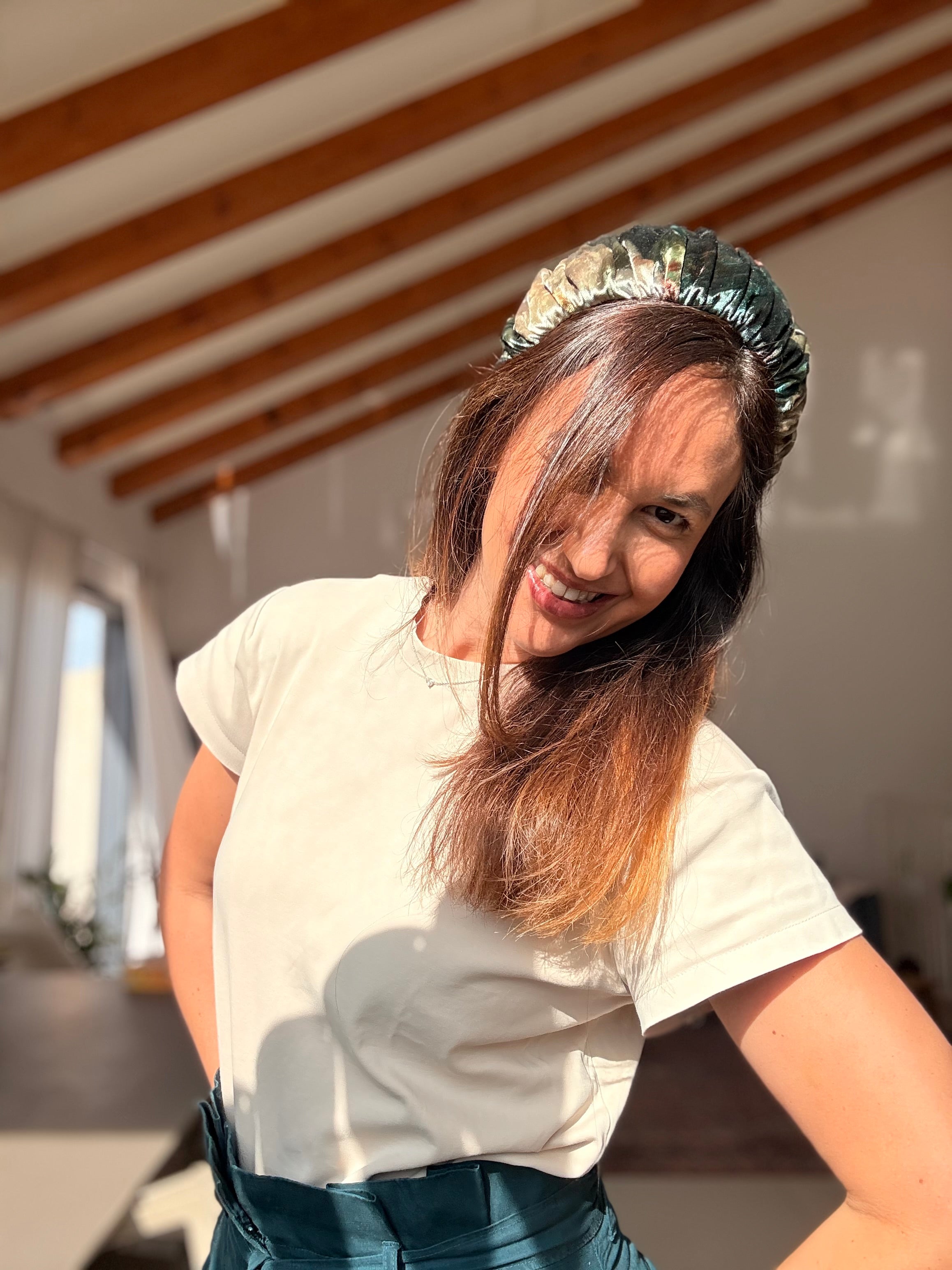 Mila Medium Velvet Headband, Green Tones