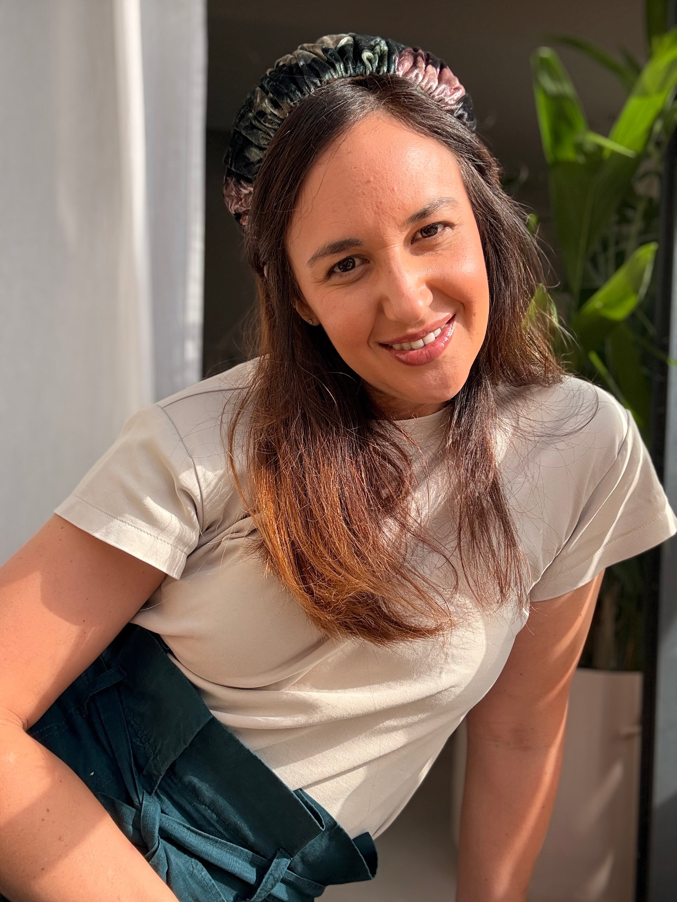 Mila Wide Velvet Headband — Green Tones