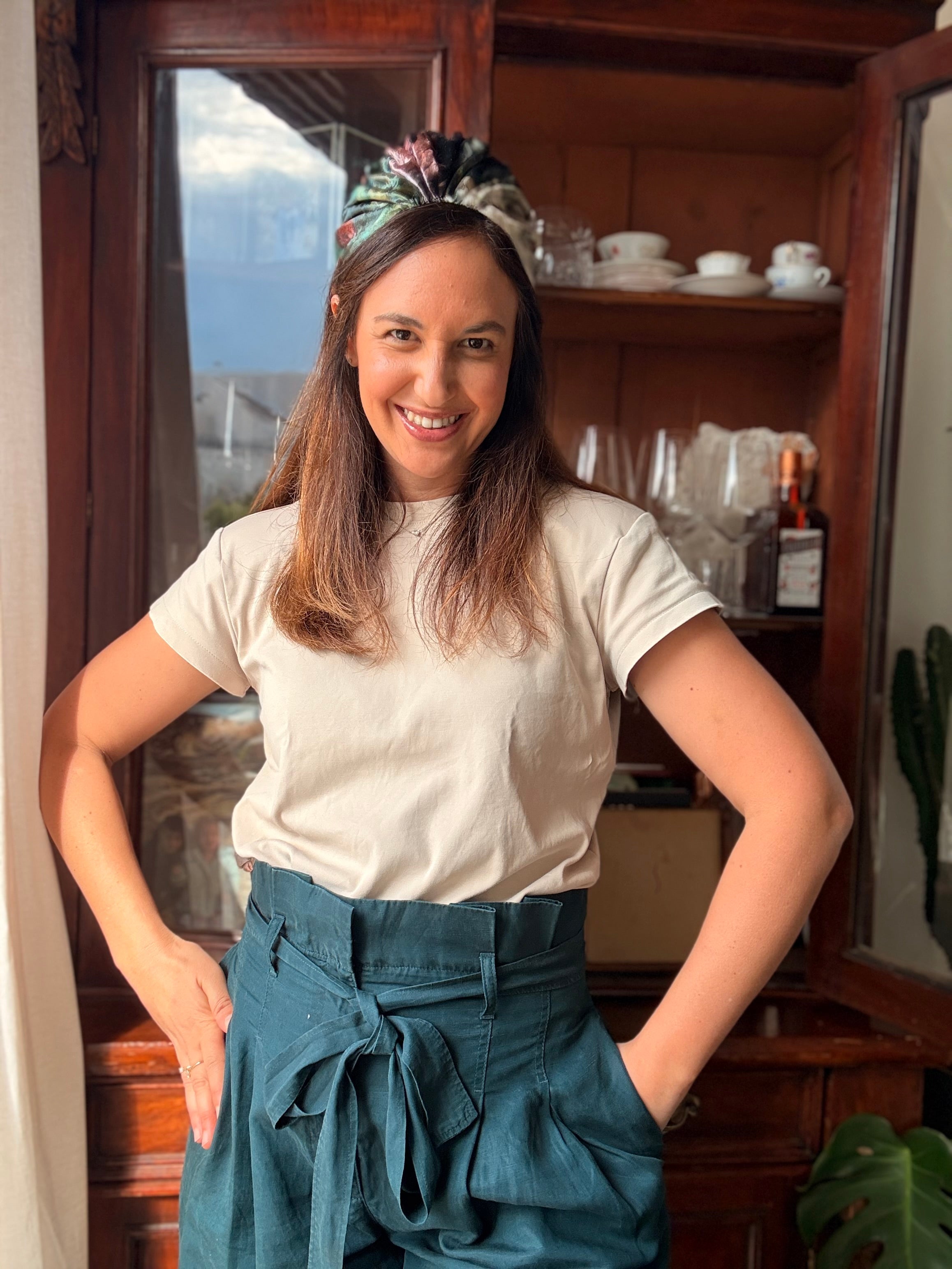 Celine Wide Velvet Headband, Green Tones