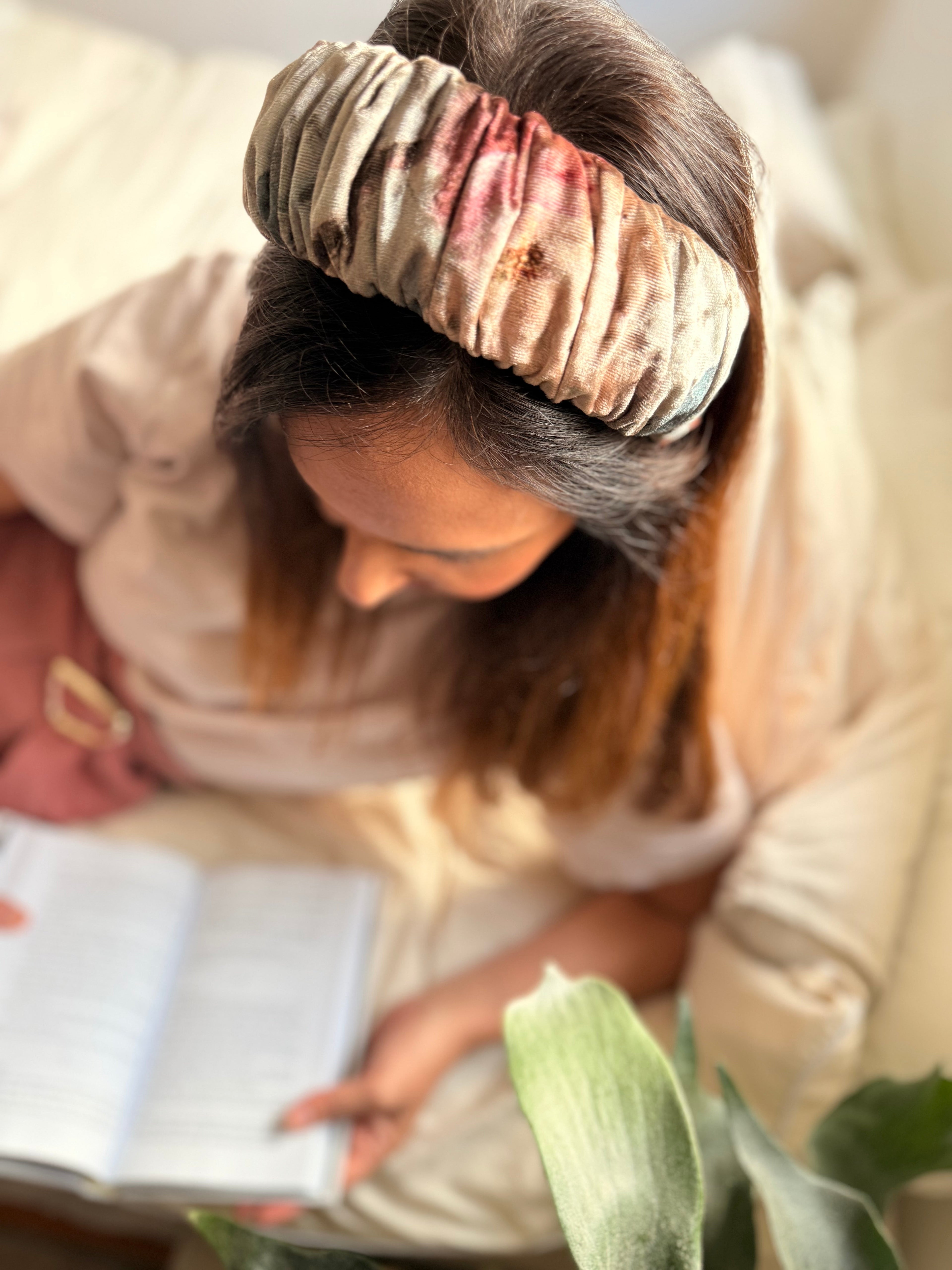 Mila Narrow Velvet Headband, Pink Tones