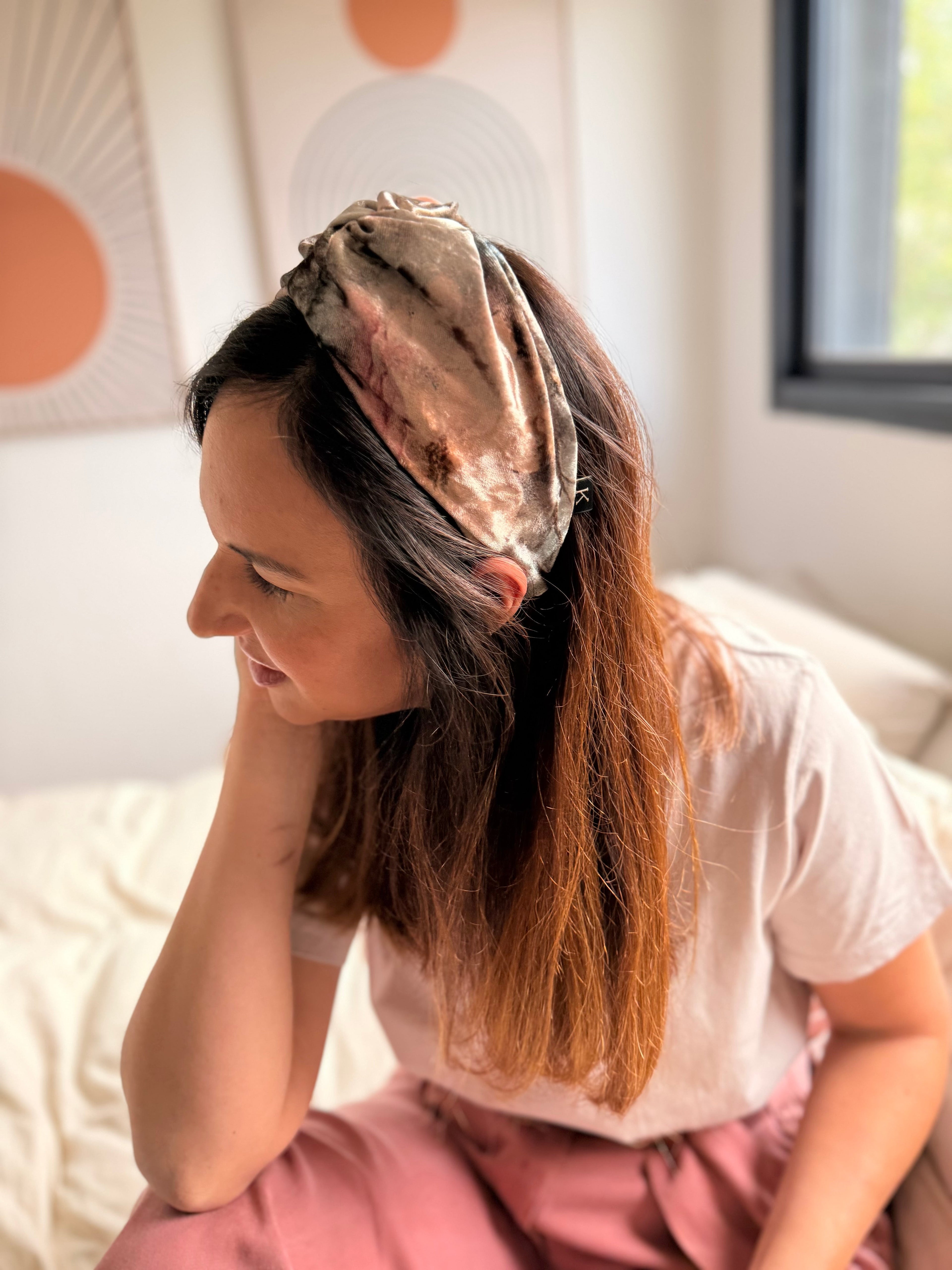 Zoe Velvet Headband, Pink Tones
