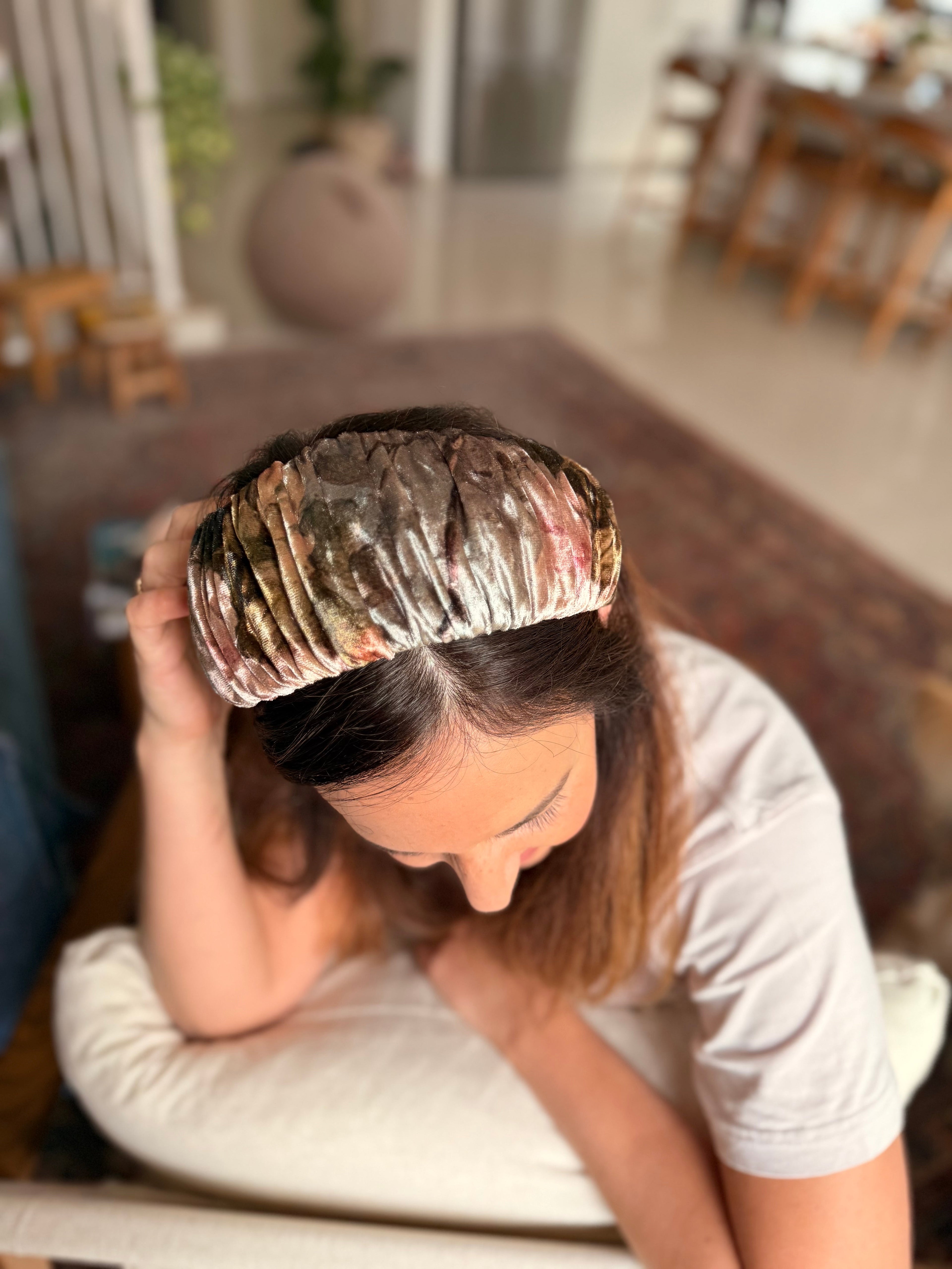 Mila Medium Velvet Headband, Pink Tones