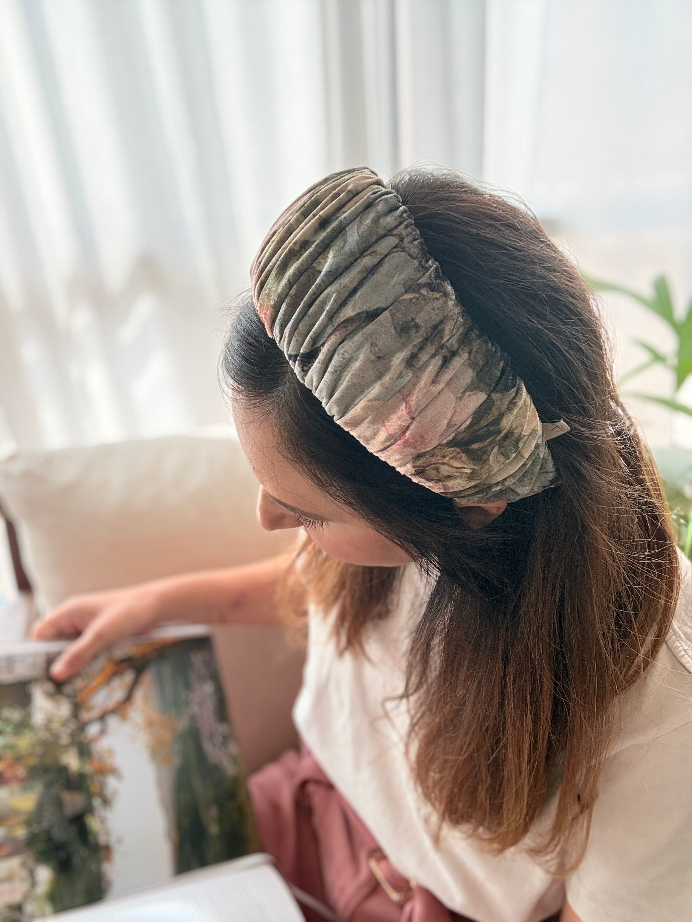 Mila Medium Velvet Headband, Pink Tones